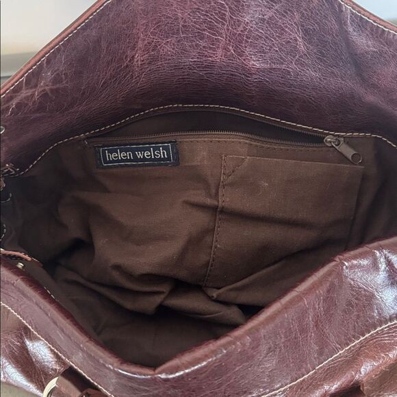 VINTAGE Helen Welsh Brown Leather Shoulder Handbag Silver-Tone Casual Baguette - Picture 4 of 12